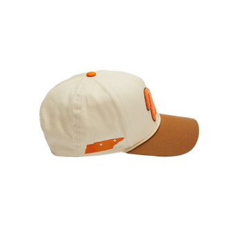 "W" Cream Baseball Hat Side 