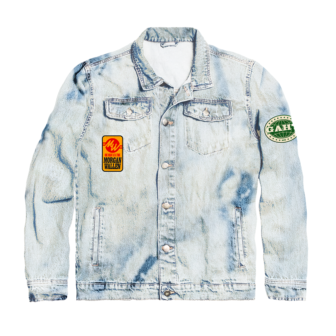 One Night At A Time Bleached Denim Jacket Morgan Wallen Official Store