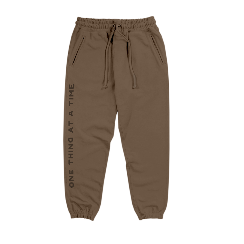 One Thing At A Time Brown Sweatpants Front