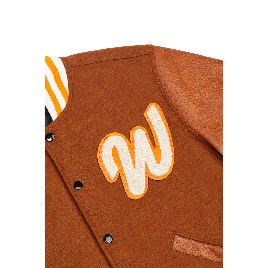 Wallen Leather Baseball Jacket Front Close Up